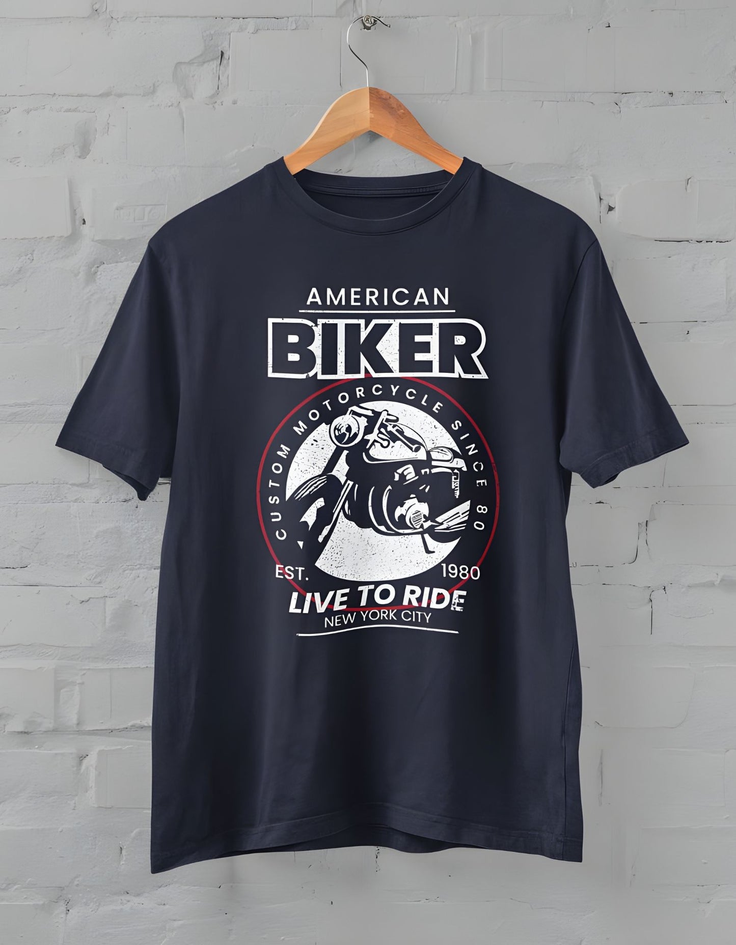 Channel your inner American biker with our bold and rugged t-shirt. Featuring classic biker style, this half-sleeve tee is perfect for showing off your love for the open road.