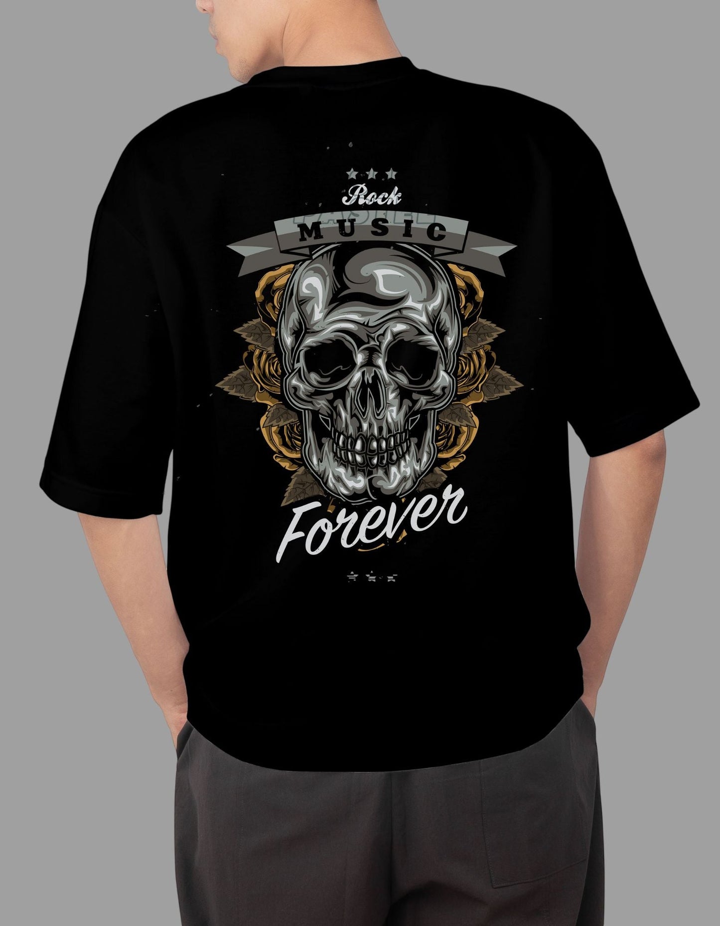 Skull-Flowers Back Printed Oversized T-shirt for Men