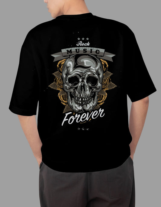 Skull-Flowers Back Printed Oversized T-shirt for Men