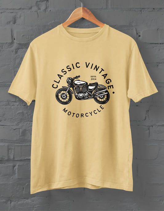 Classic Vintage Half Sleeve T-shirt for Men Beige
