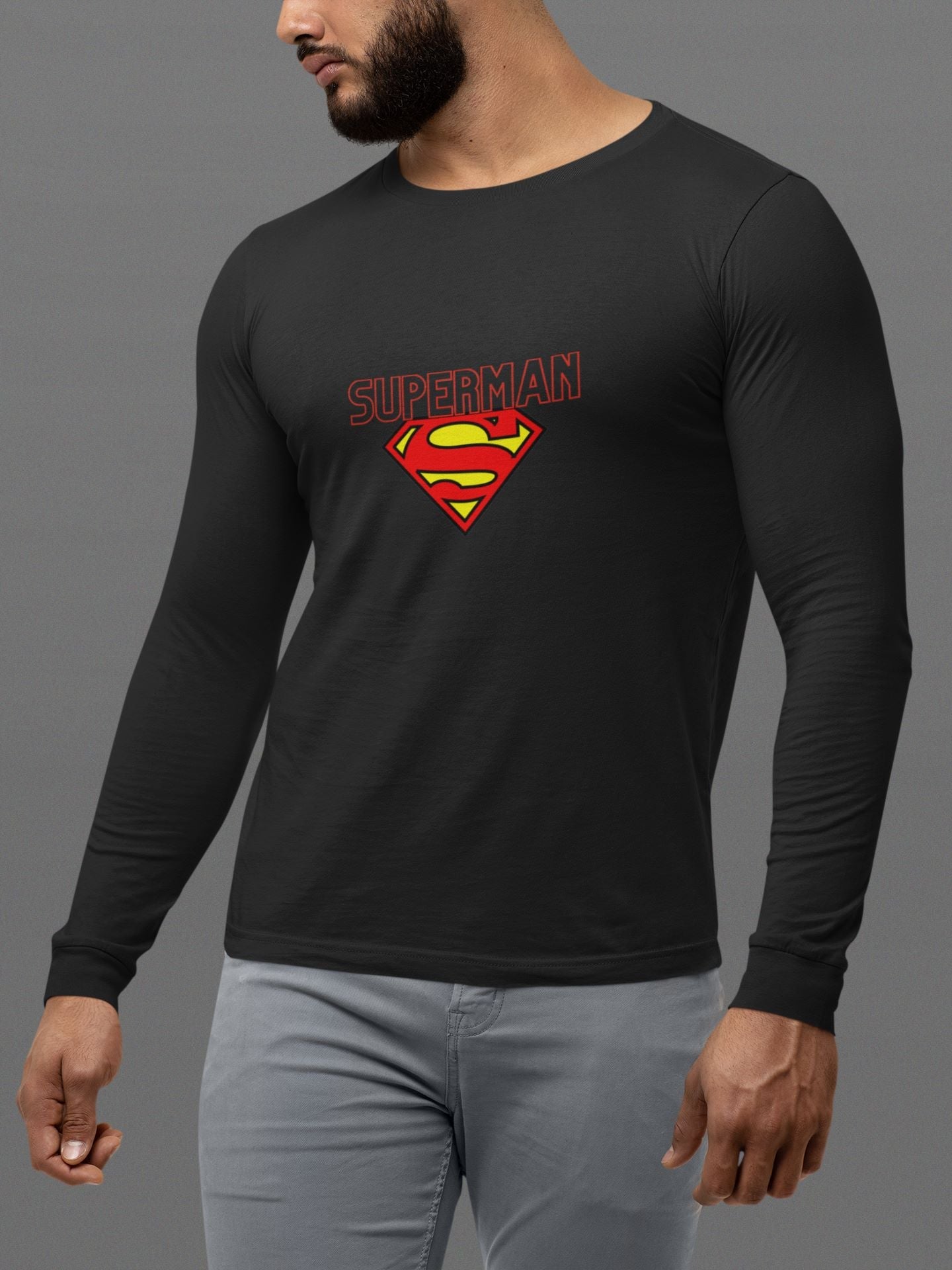 Superman Superhero Full Sleeve T-Shirt for Men Black