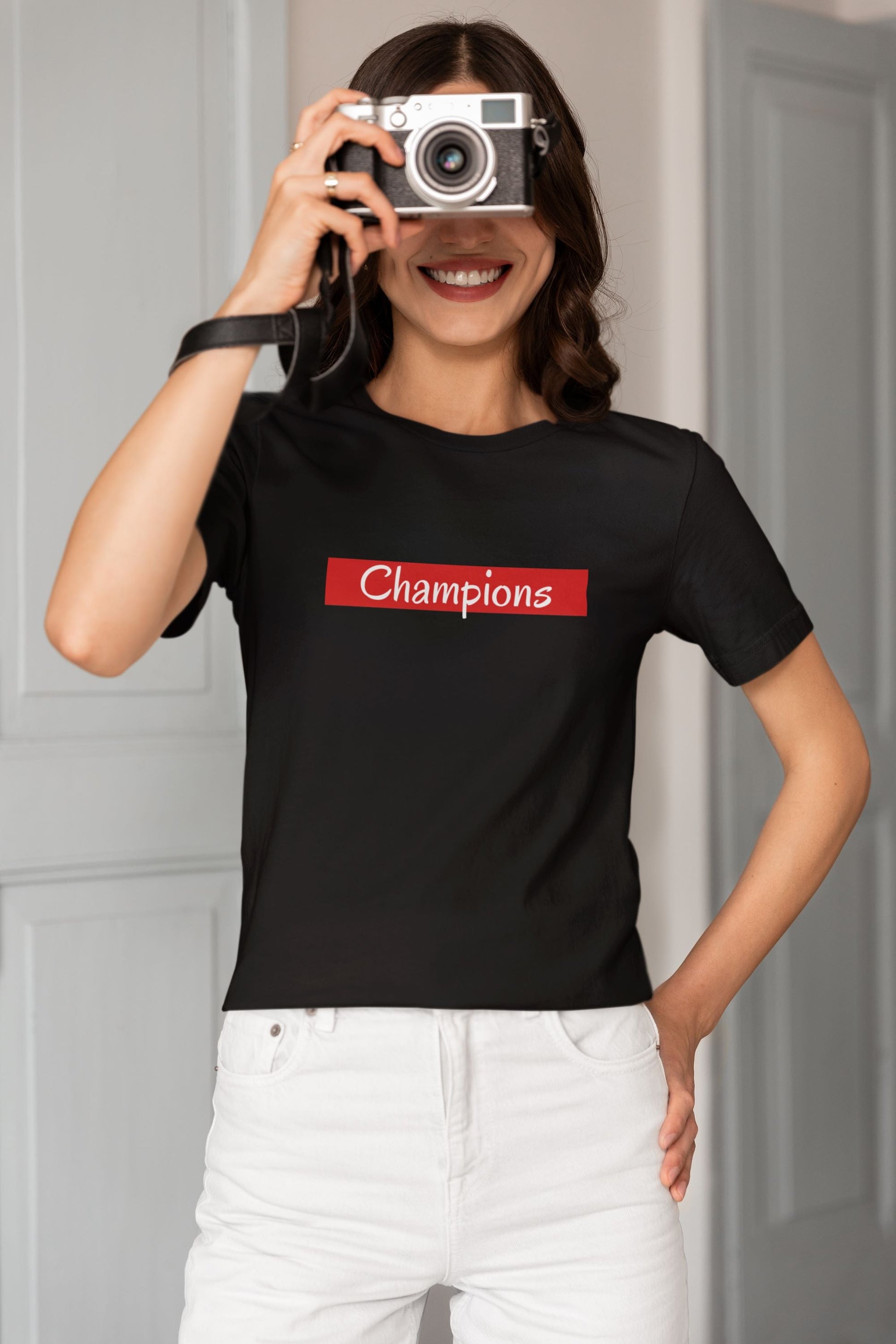 Champions Half Sleeve T-shirt for Women Black