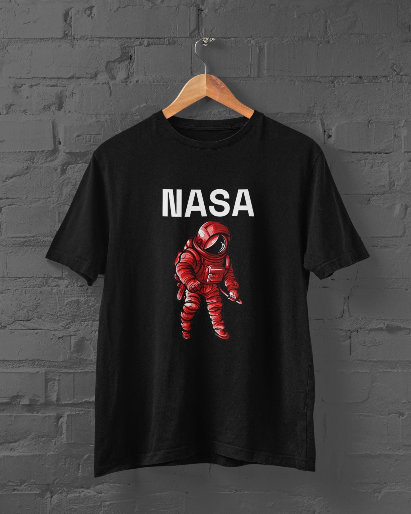 NASA Red Astronaut Half Sleeve T-shirt for Men Black