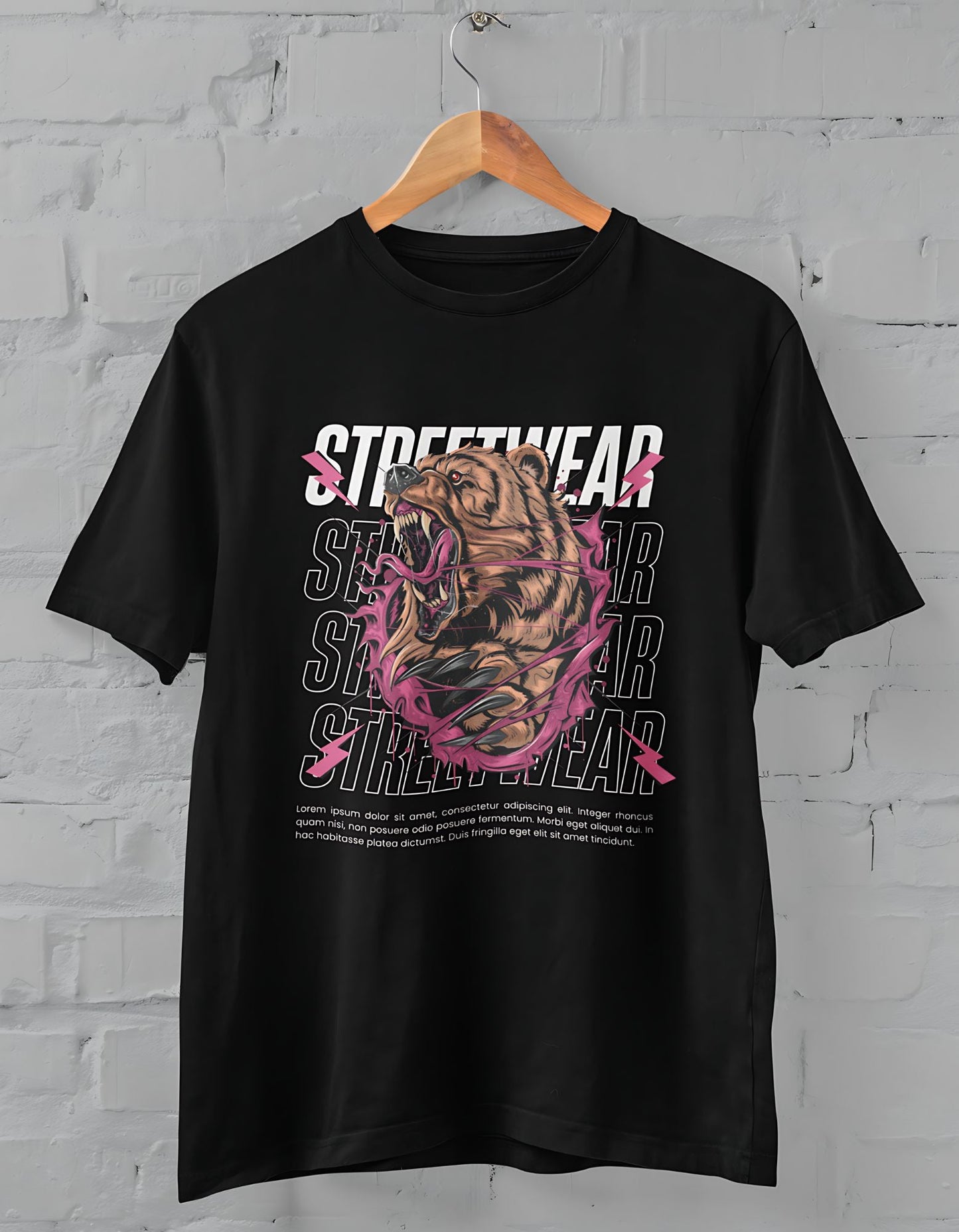 Bear Streetwear Half Sleeve T-shirt for Men