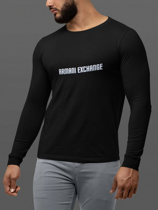 Men wearing Black Armani Exchange printed full Sleeve T-shirt