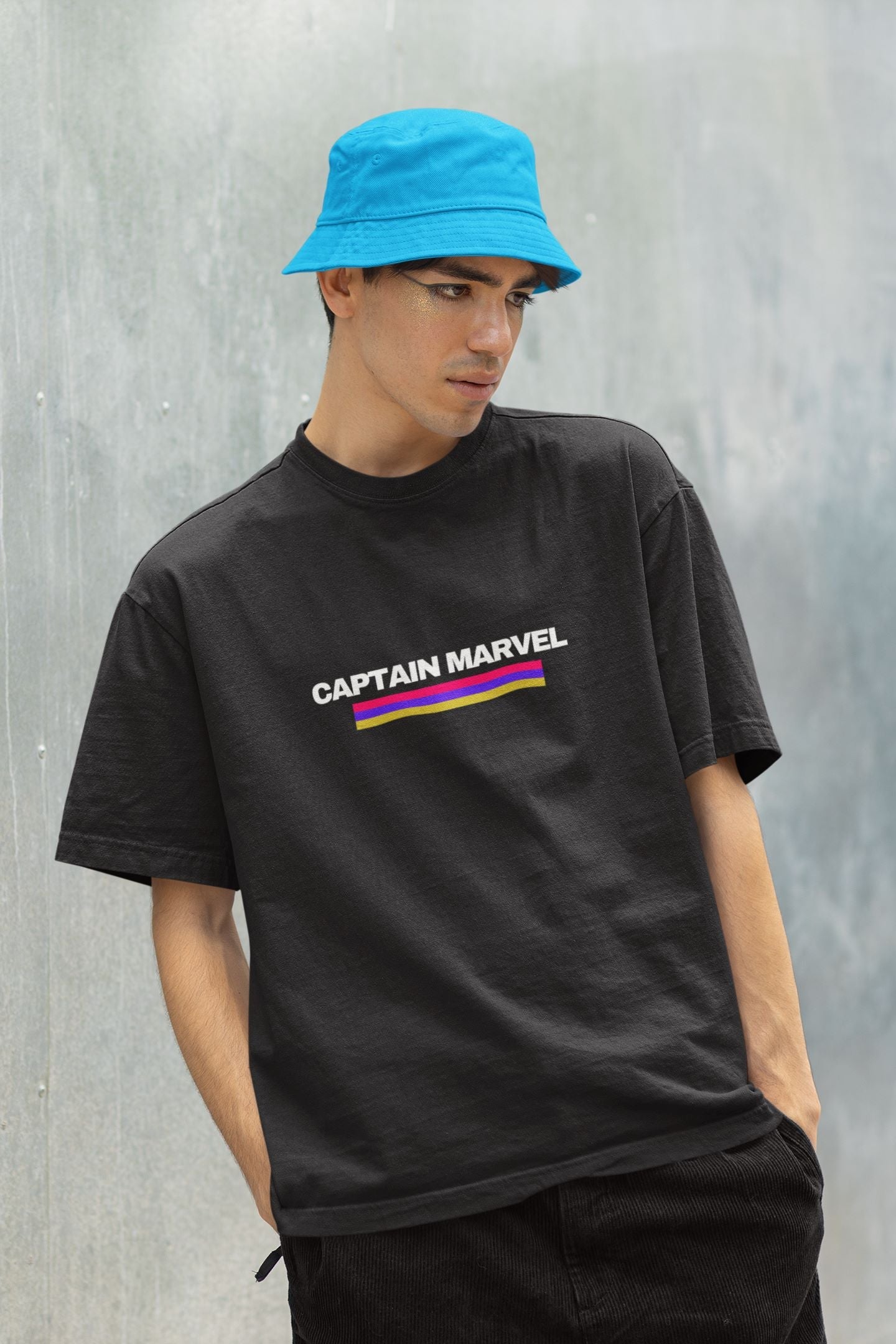 Captain Marvel Oversized T-shirt for Men Black