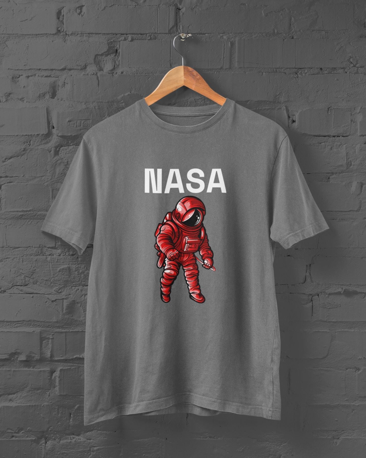 NASA Red Astronaut Half Sleeve T-shirt for Men Charcoal Melange