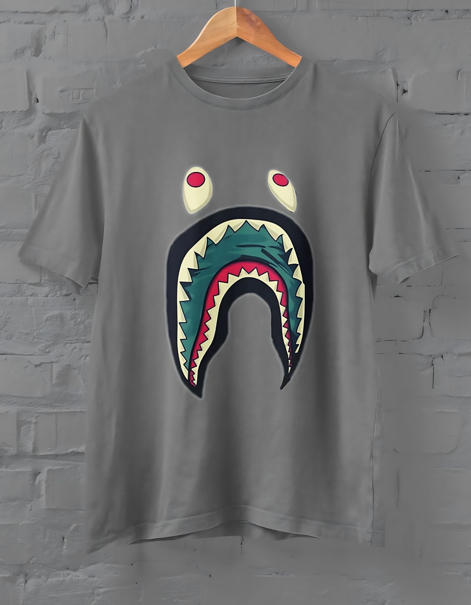 Bape Shark Half Sleeve T-shirt for Men Charcoal Melange