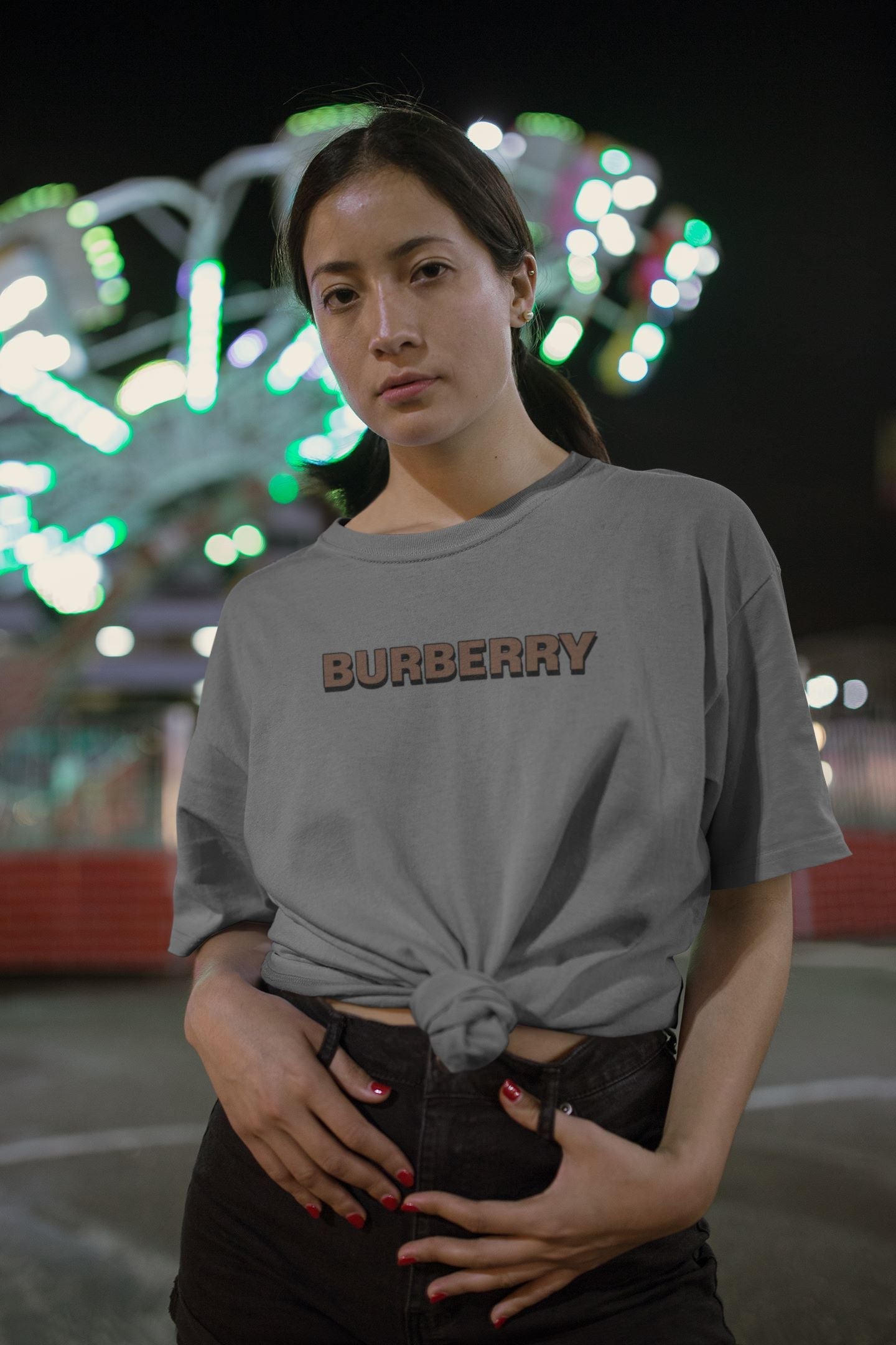 Burberry Half Sleeve T-shirt for Women charcoal Melange