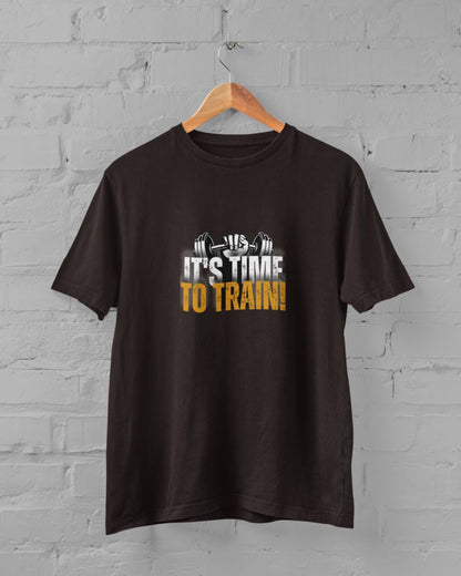 GYM - It's Time to Train Half Sleeve T-Shirt for Men Coffee Brown