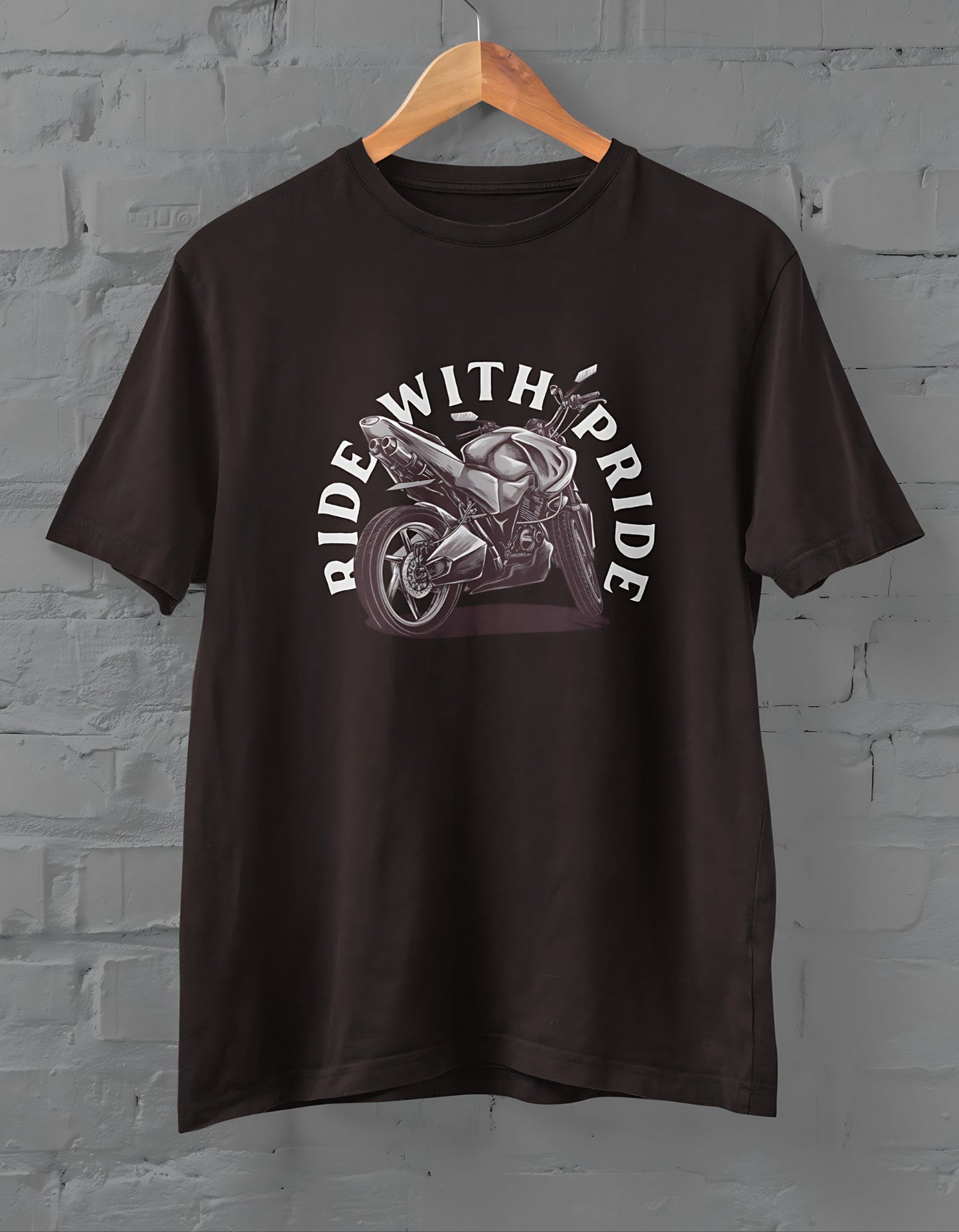 Ride with Pride Half Sleeve T-shirt for Men Coffee Brown