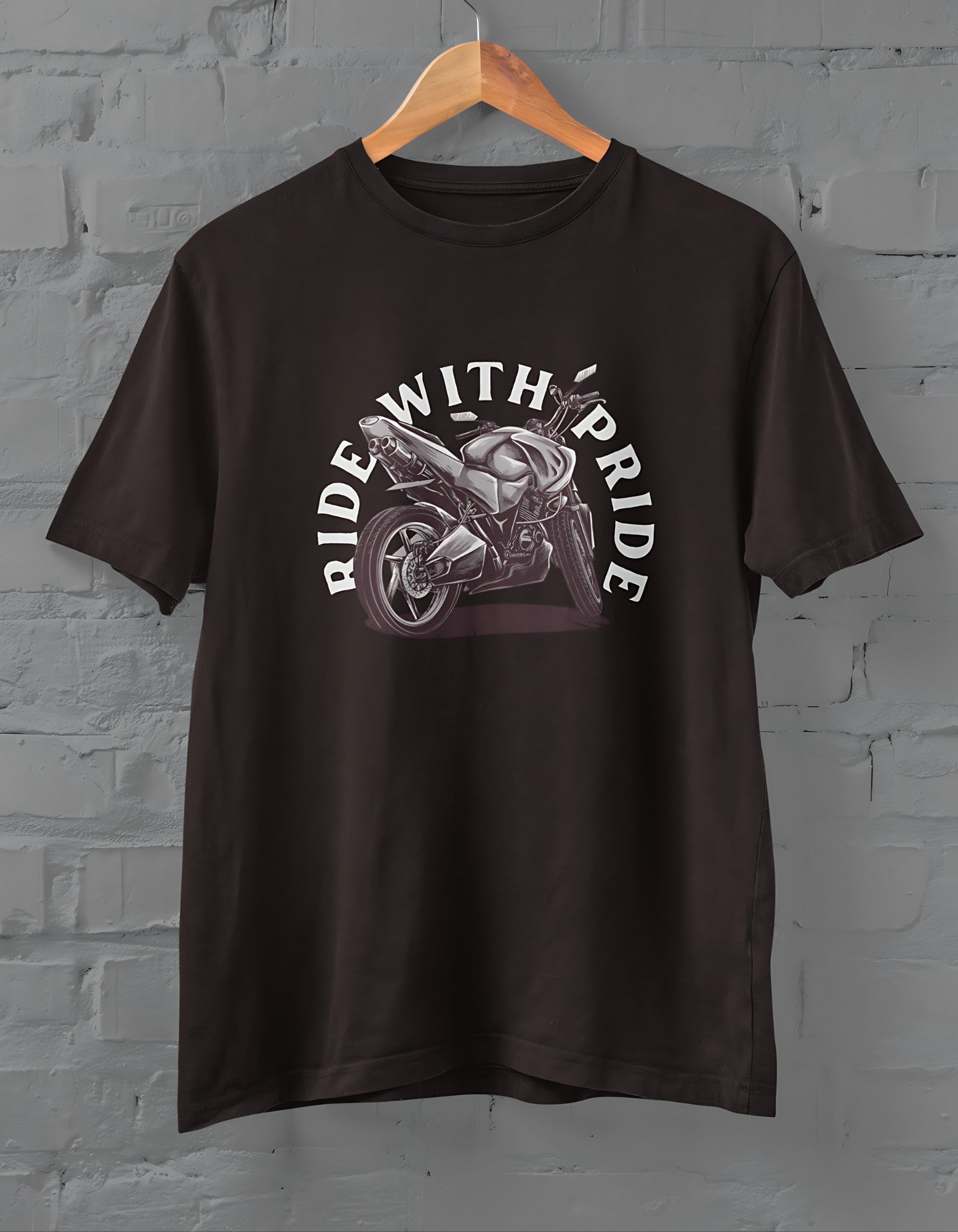 Ride with Pride Half Sleeve T-shirt for Men Coffee Brown