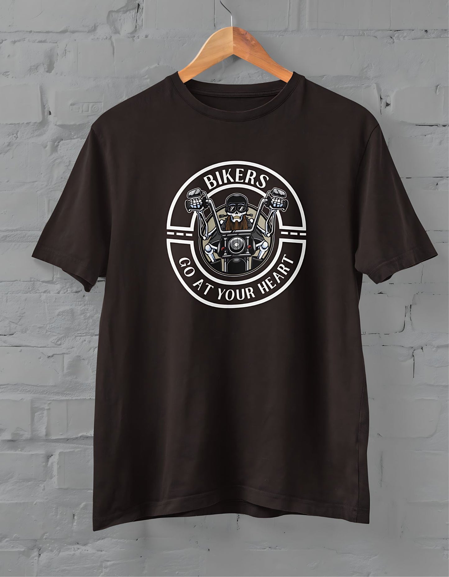 Biker Half Sleeve T-shirt for Men Coffee Brown