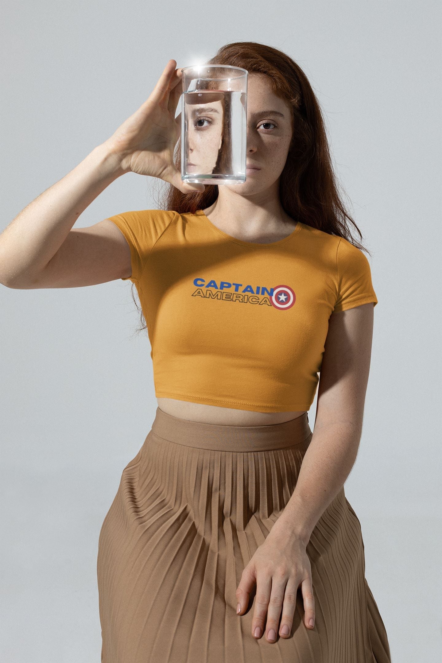 Captain America Crop Top for Women Golden Yellow