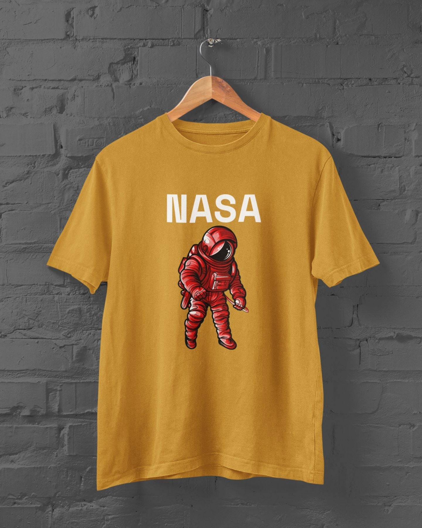 NASA Red Astronaut Half Sleeve T-shirt for Men Golden Yellow