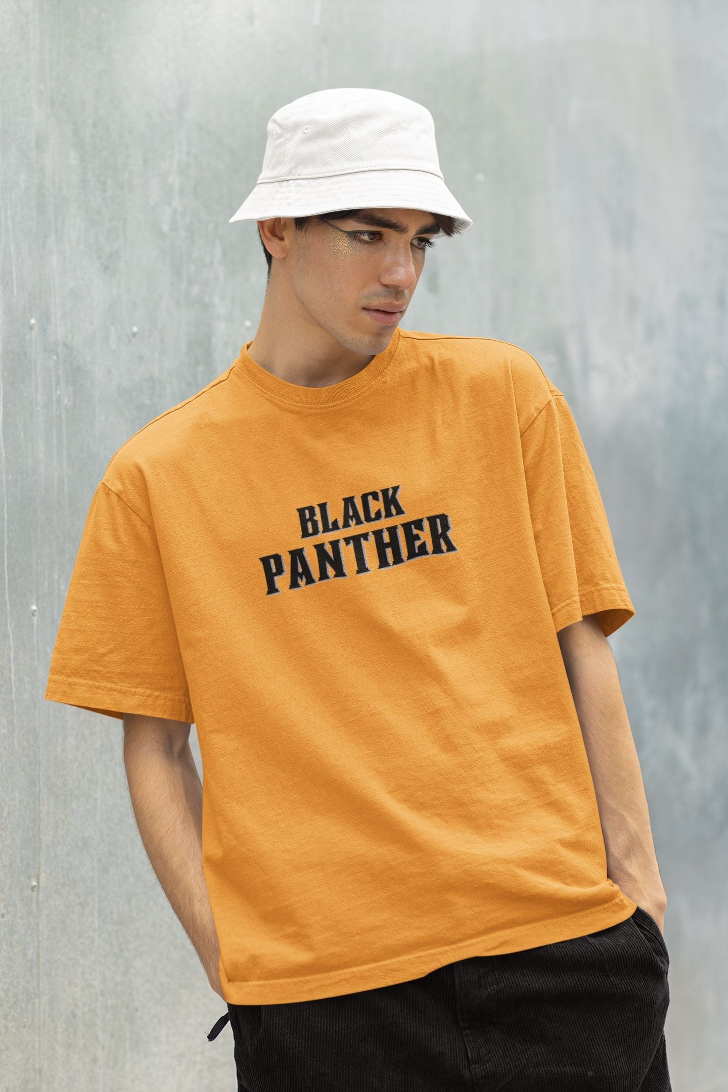 Black Panther Superhero Oversized T-shirt for Men Golden Yellow