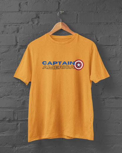 Captain America Superhero Half Sleeve T-Shirt for Men Golden Yellow