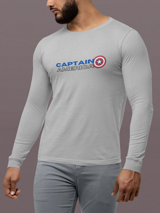 Captain America Superhero Full Sleeve T-Shirt for Men Grey Melange