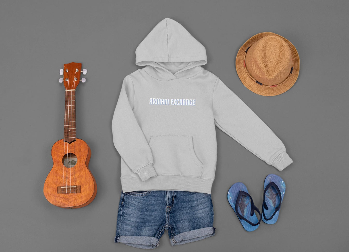 Grey Melange Printed Armani Exchange kids Hoodie