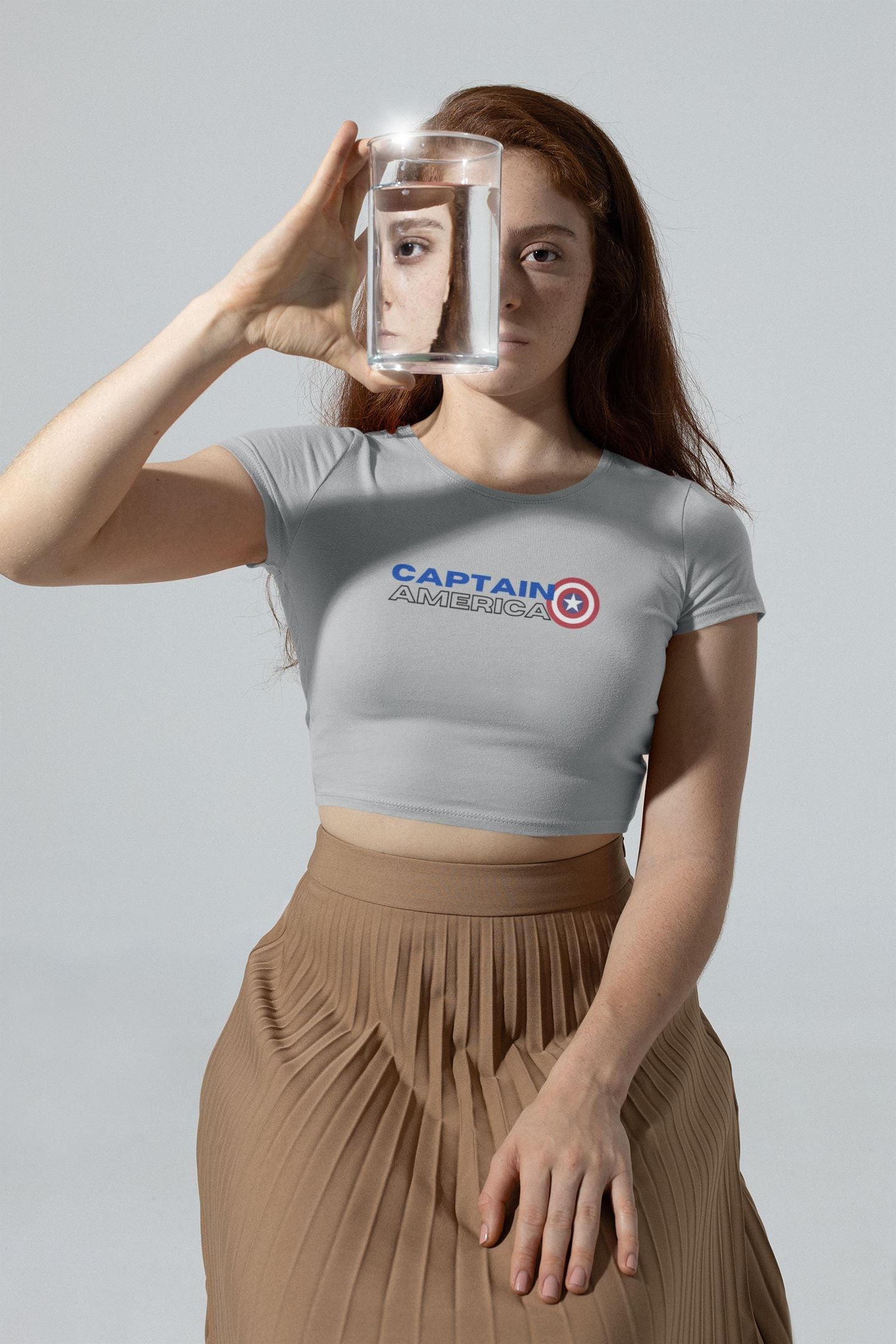 Captain America Crop Top for Women Grey melange