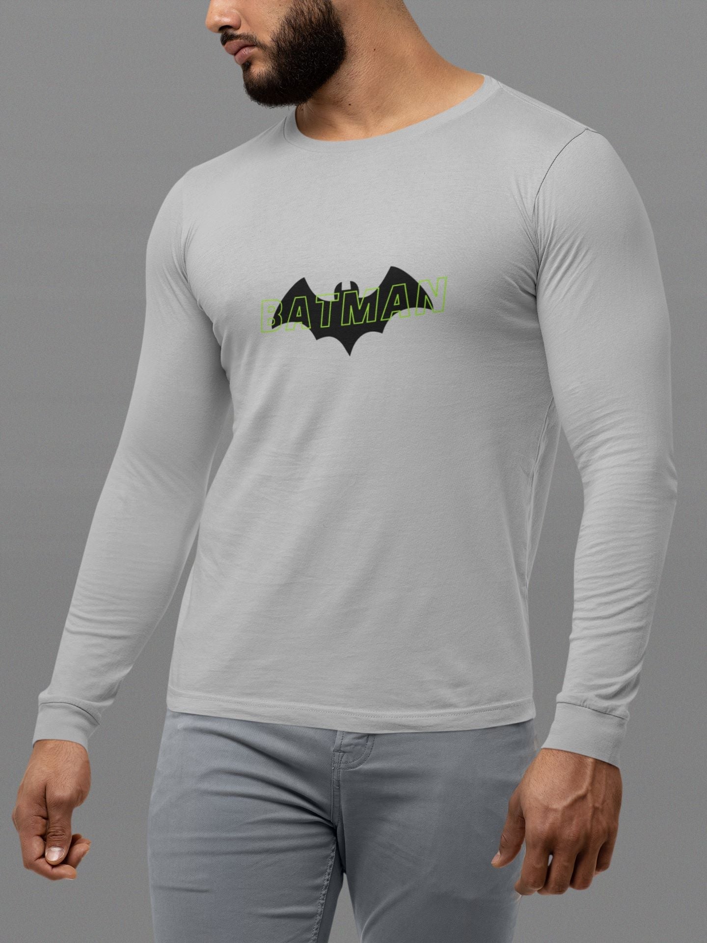 Batman Superhero Full Sleeve T-shirt for Men Grey Melange