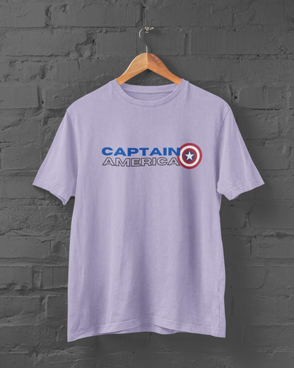 Captain America Superhero Half Sleeve T-Shirt for Men Lavender