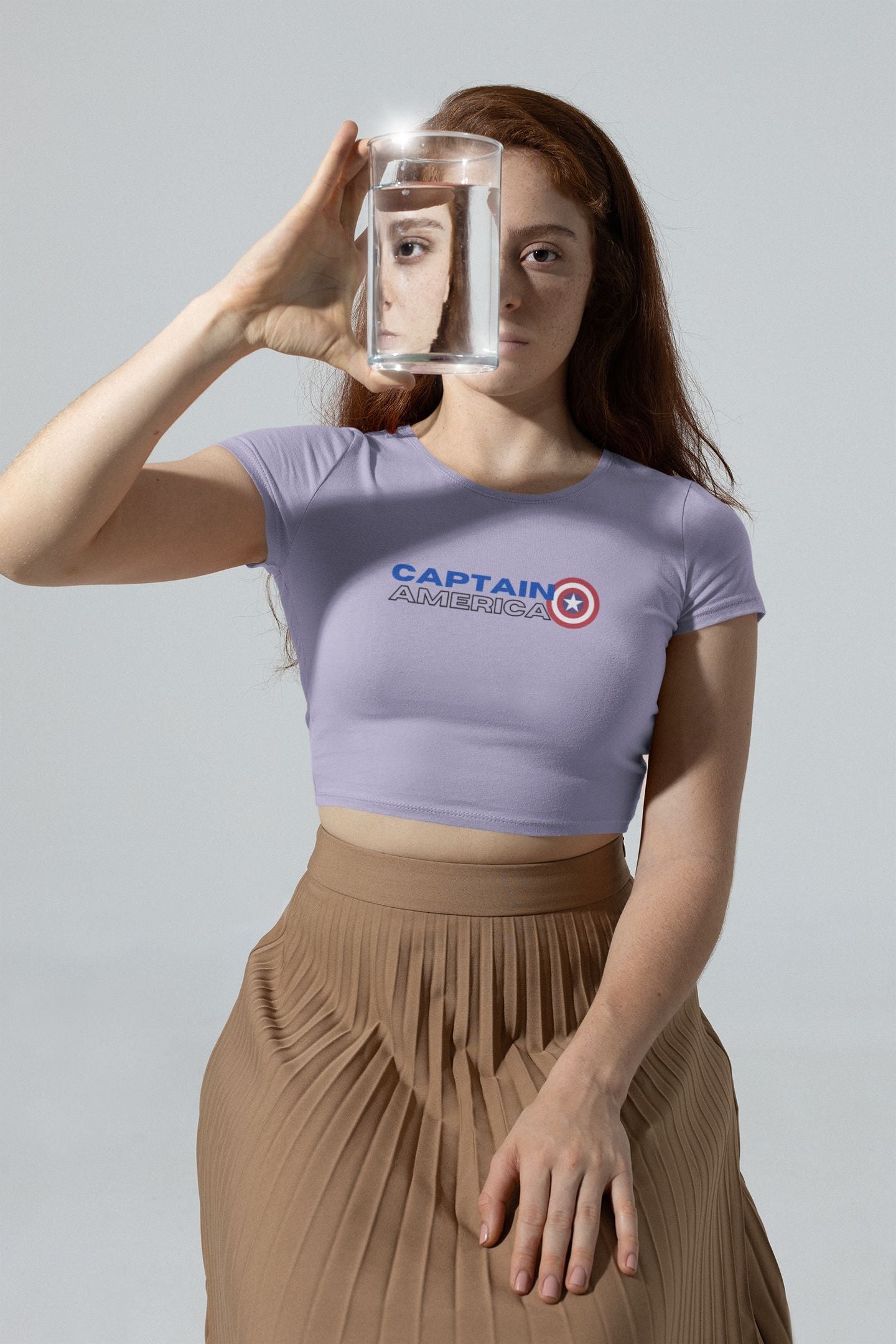 Captain America Crop Top for Women Lavender