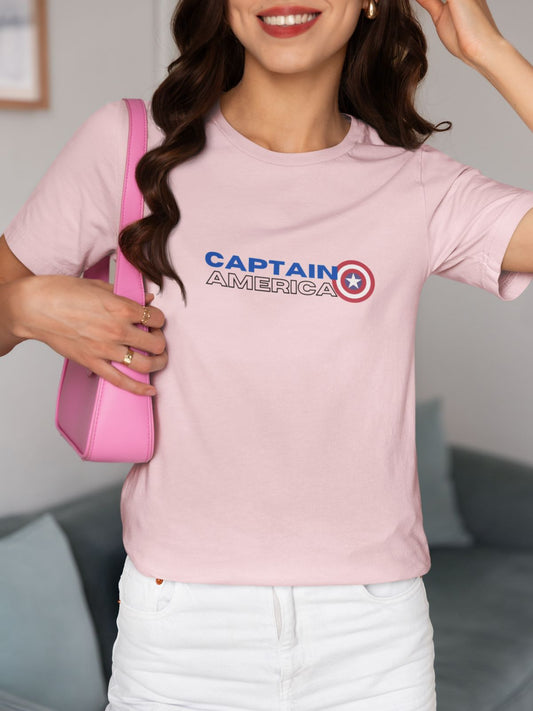 Captain America Half Sleeve T-shirt for Women Light Pink