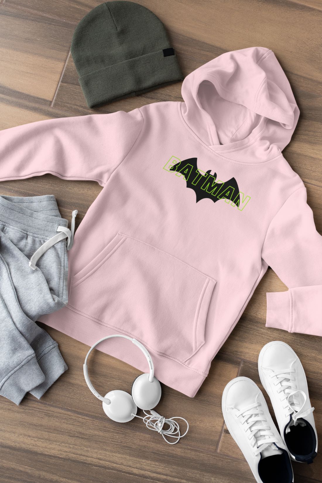 Batman Superhero Kids Hoodie for Boy/Girl Light Pink