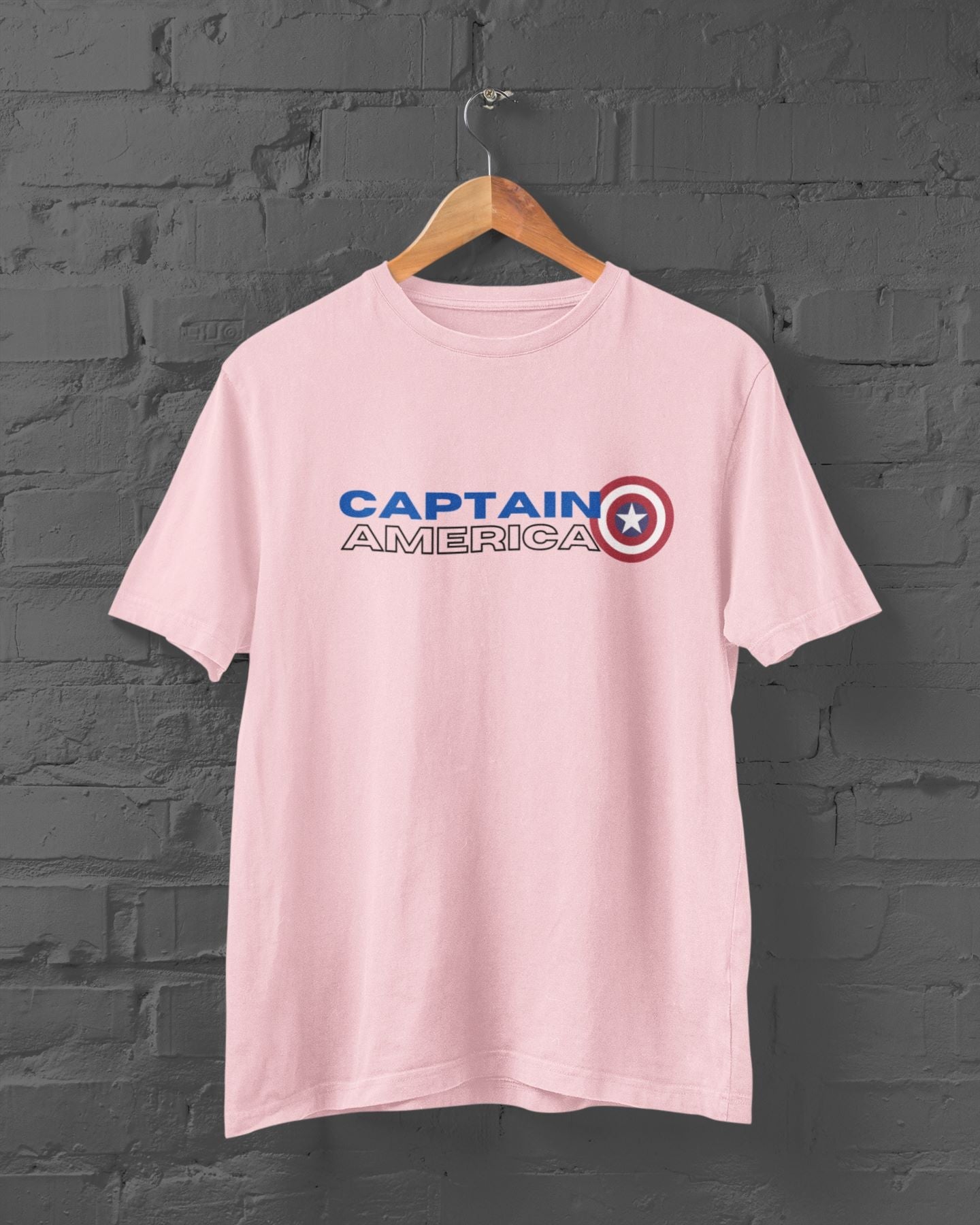 Captain America Superhero Half Sleeve T-Shirt for Men Light Pink