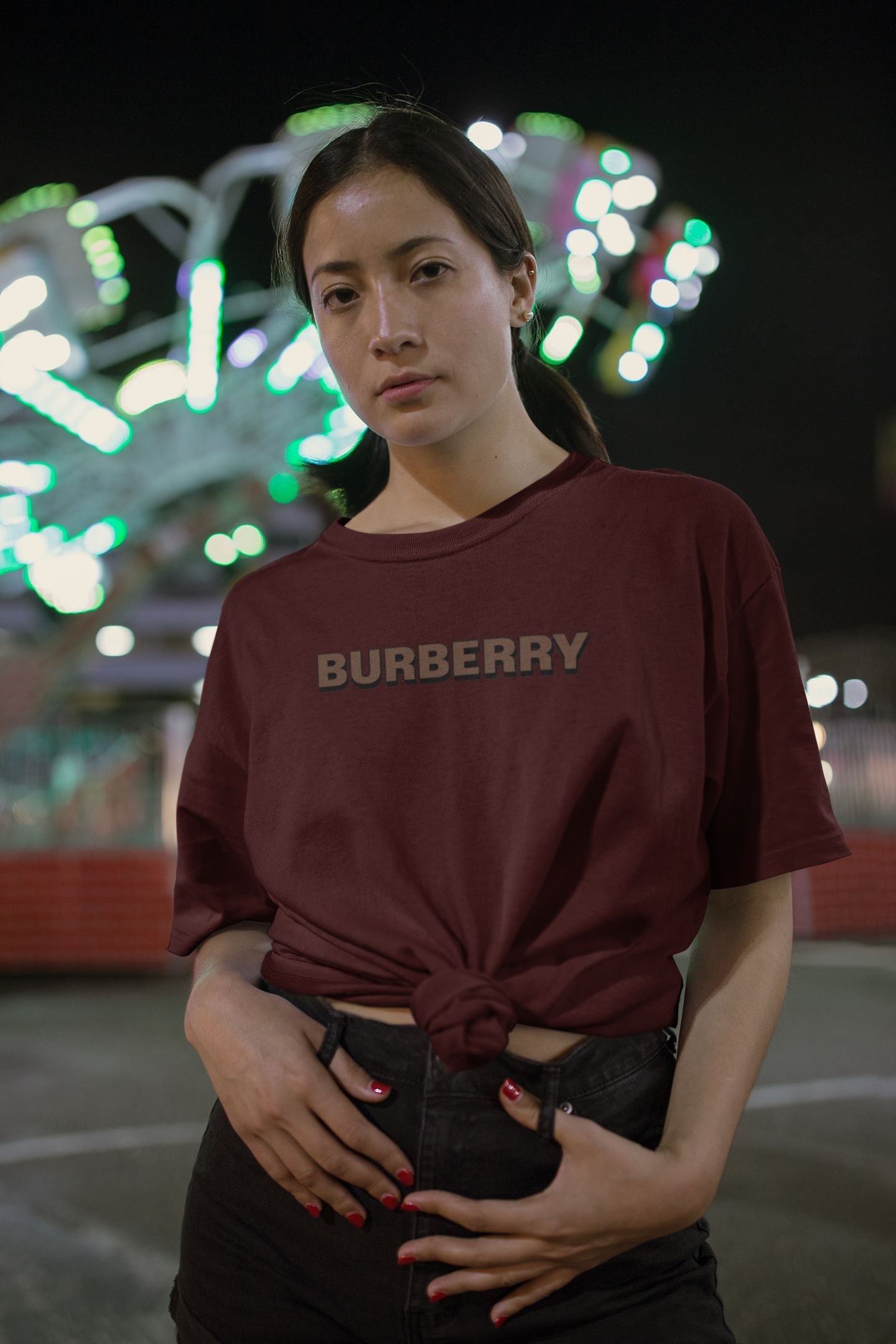 Burberry Half Sleeve T-shirt for Women Maroon