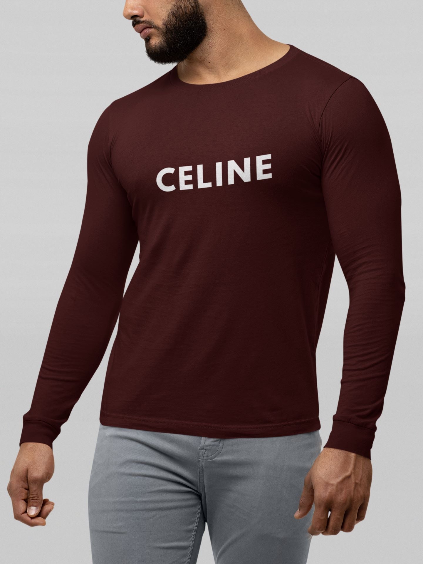 CELINE Full Sleeve T-shirt for Men Maroon