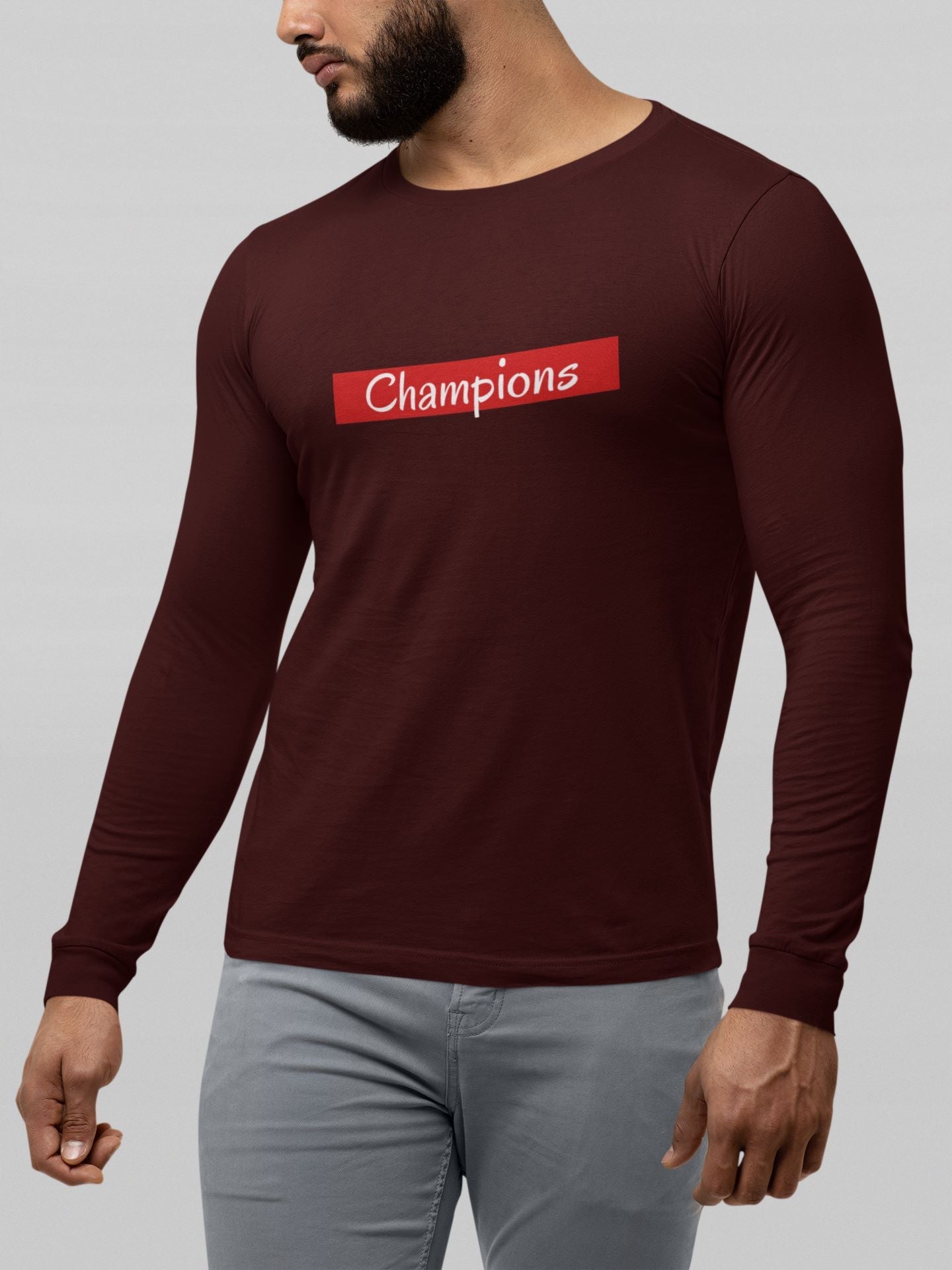 Champions Full Sleeve T-shirt for Men Maroon