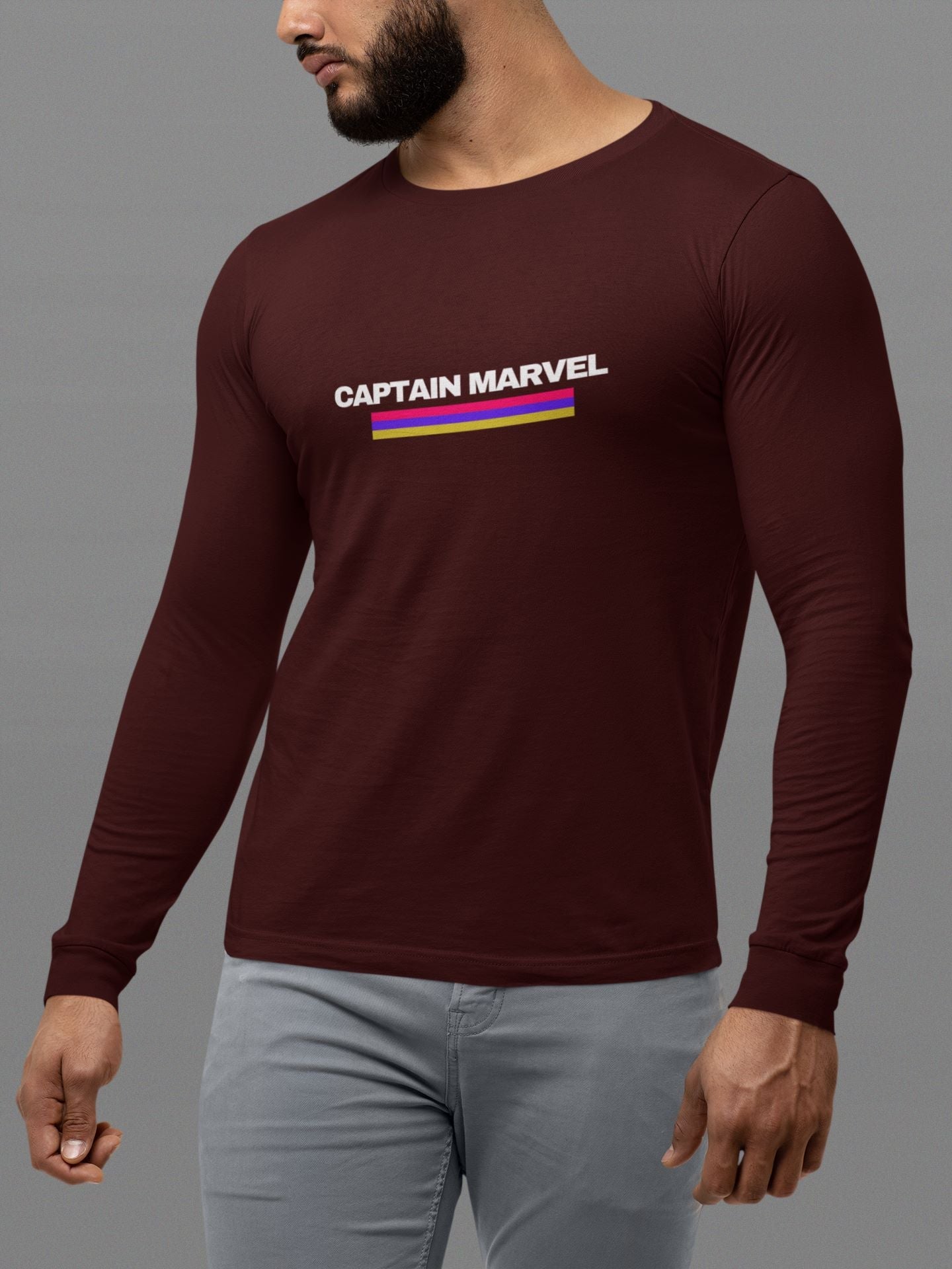 Captain Marvel Full Sleeve T-Shirt for Men Maroon