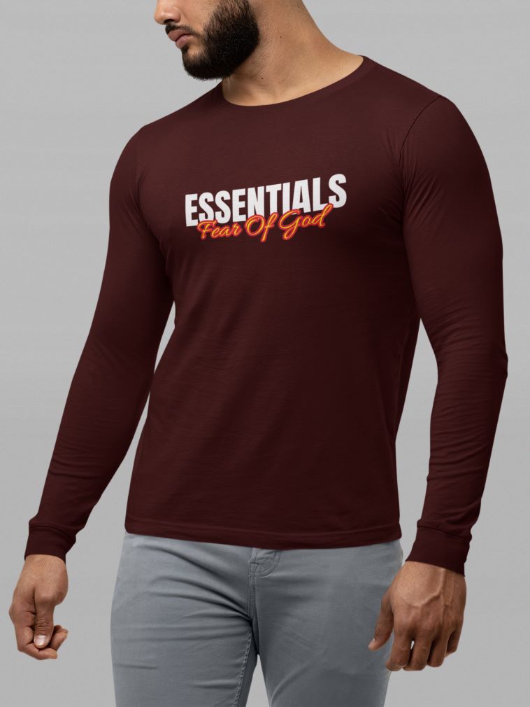 Essentials Full Sleeve T-Shirt for Men Maroon