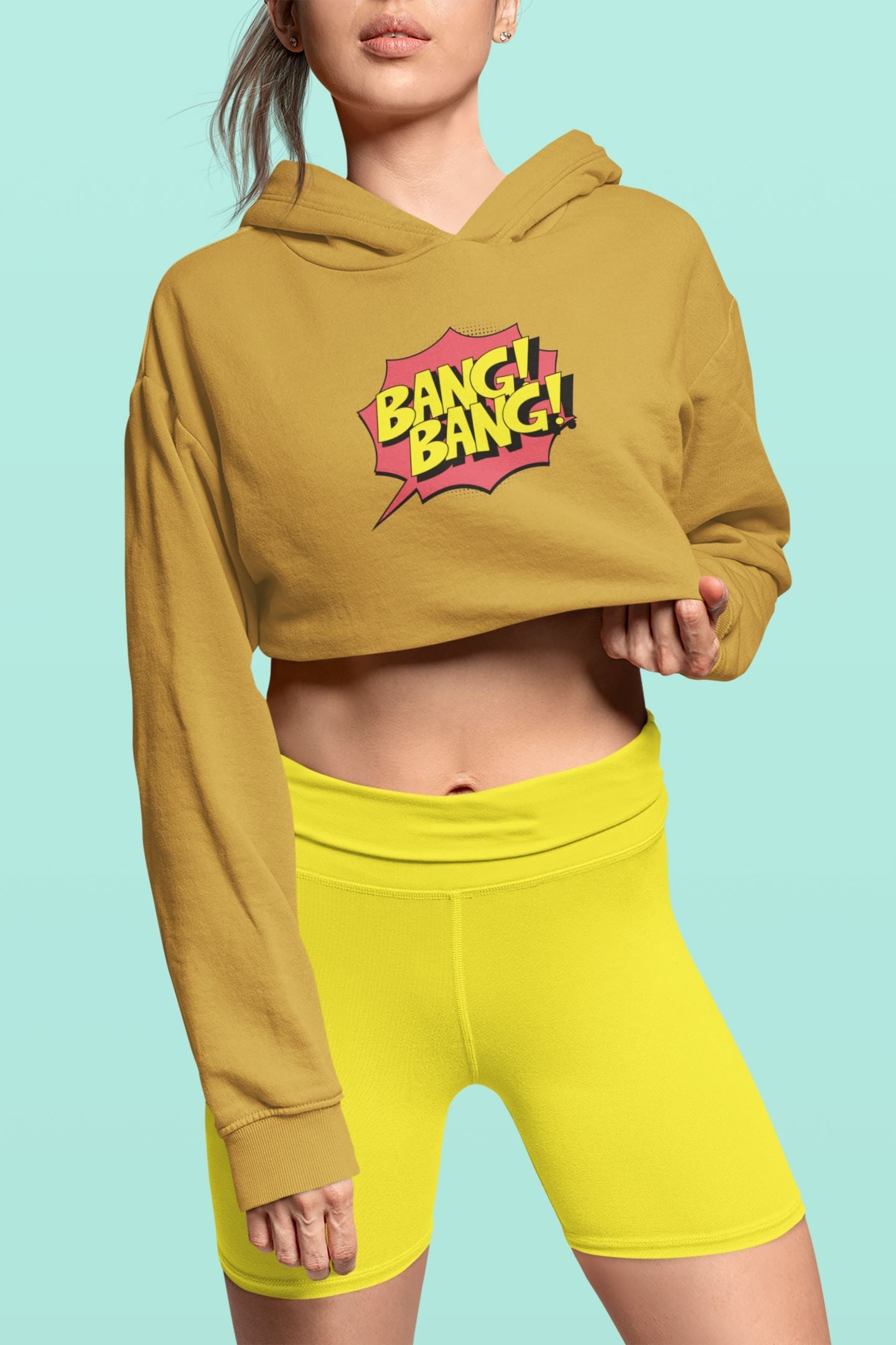 Bang Bang Crop Hoodie for Women Mustard Yellow