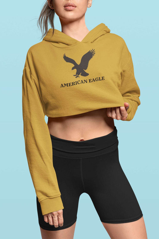 American Eagle Yellow Crop Hoodie for Women
