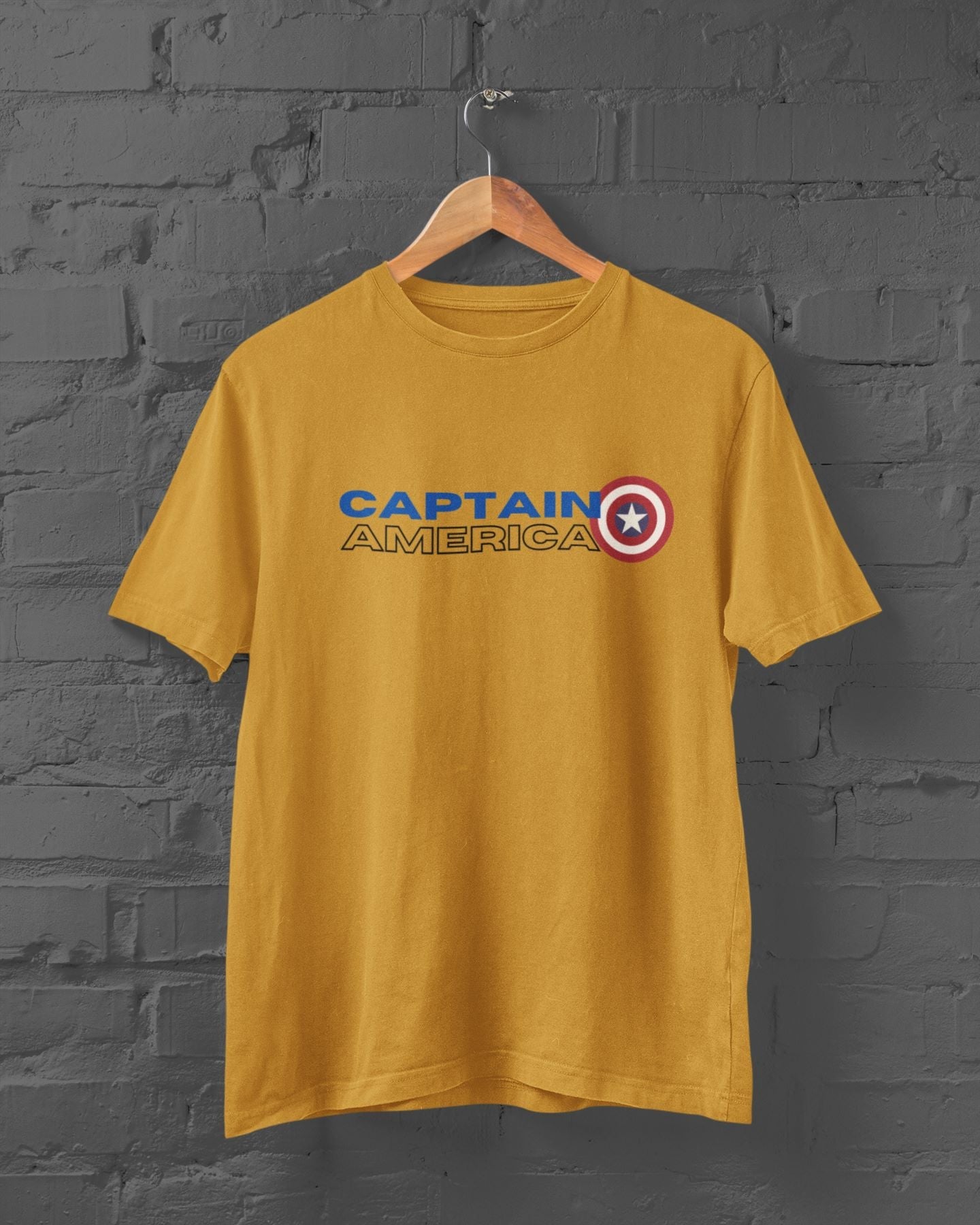 Captain America Superhero Half Sleeve T-Shirt for Men Mustard Yellow