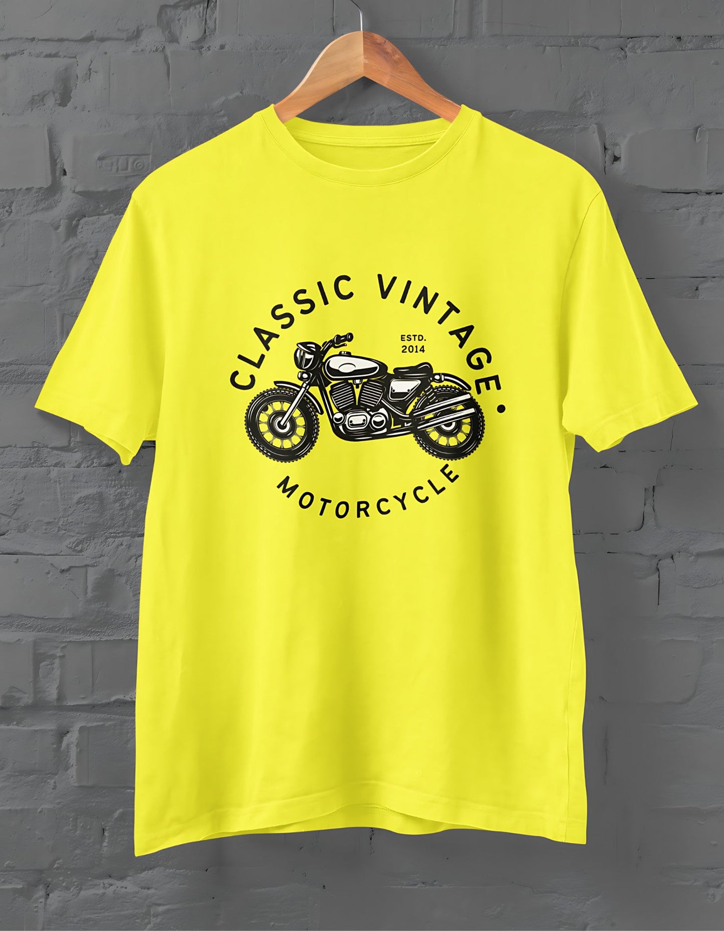 Classic Vintage Half Sleeve T-shirt for Men New yellow