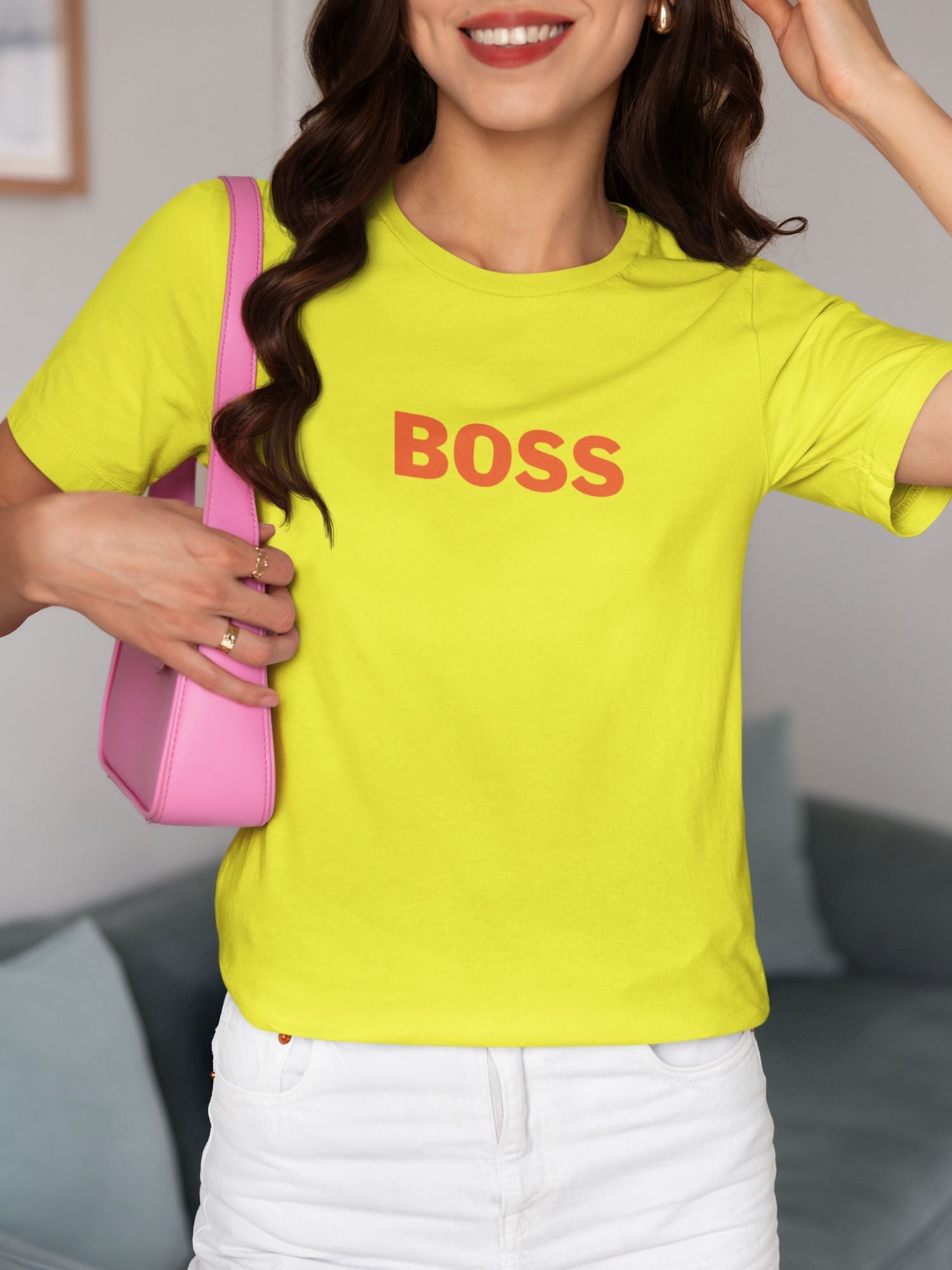 BOSS Half Sleeve T-shirt for Women New Yellow