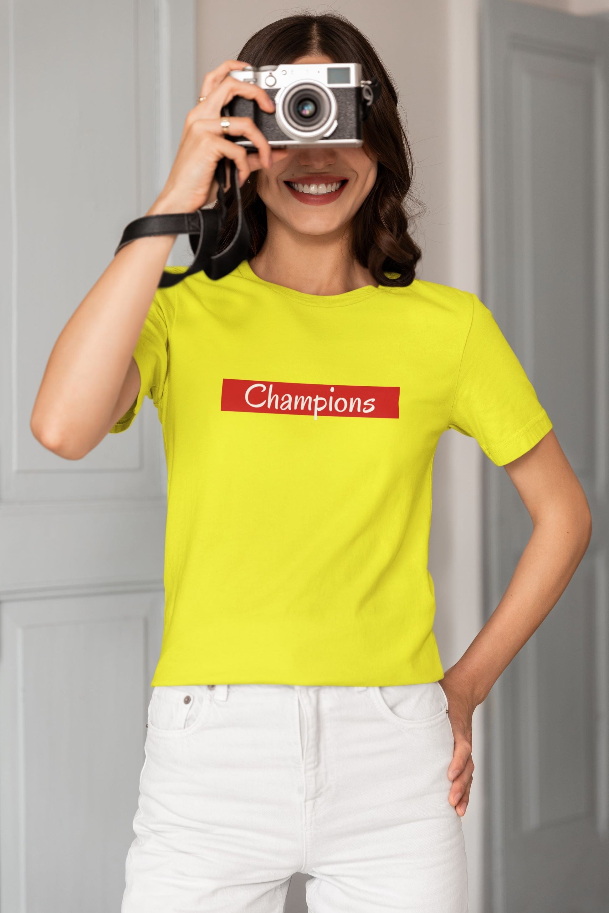 Champions Half Sleeve T-shirt for Women New Yellow