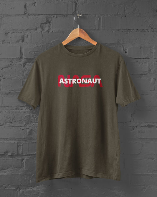 Nasa Astronaut Printed Olive Green T-shirt