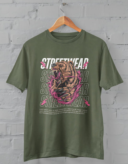 Bear Streetwear Half Sleeve T-shirt for Men