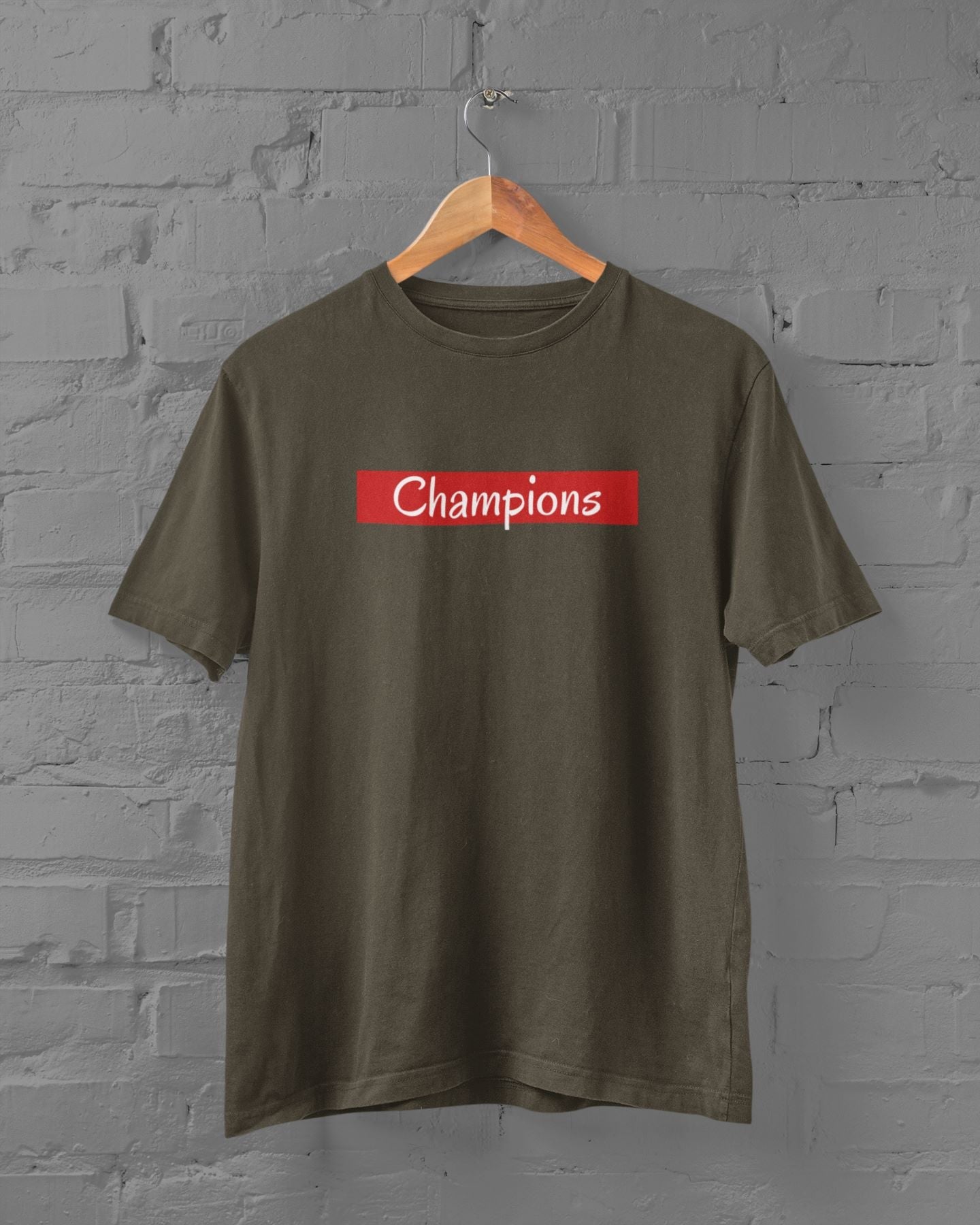 Champions Half Sleeve T-shirt for Men Olive Green