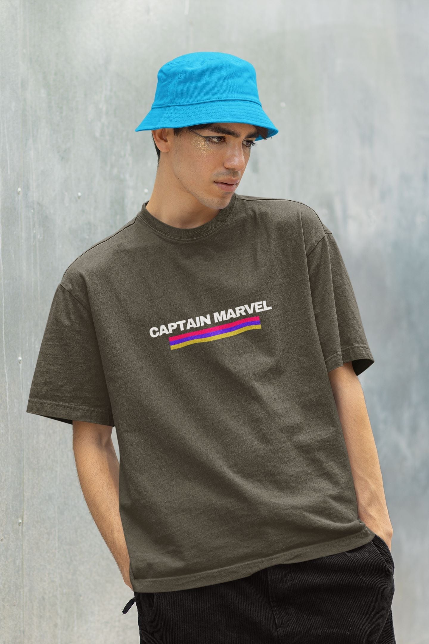 Captain Marvel Oversized T-shirt for Men Olive Green