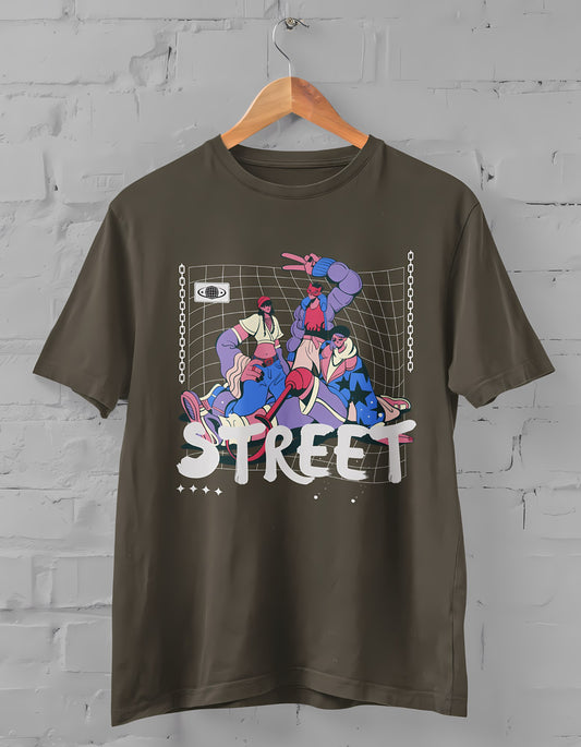 Black & Grey Street Streetwear Half Sleeve T-shirt for Men