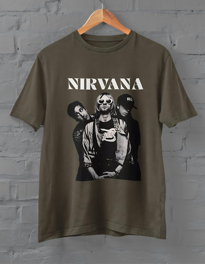 Nirvana Half Sleeve T-shirt for Men Olive Green