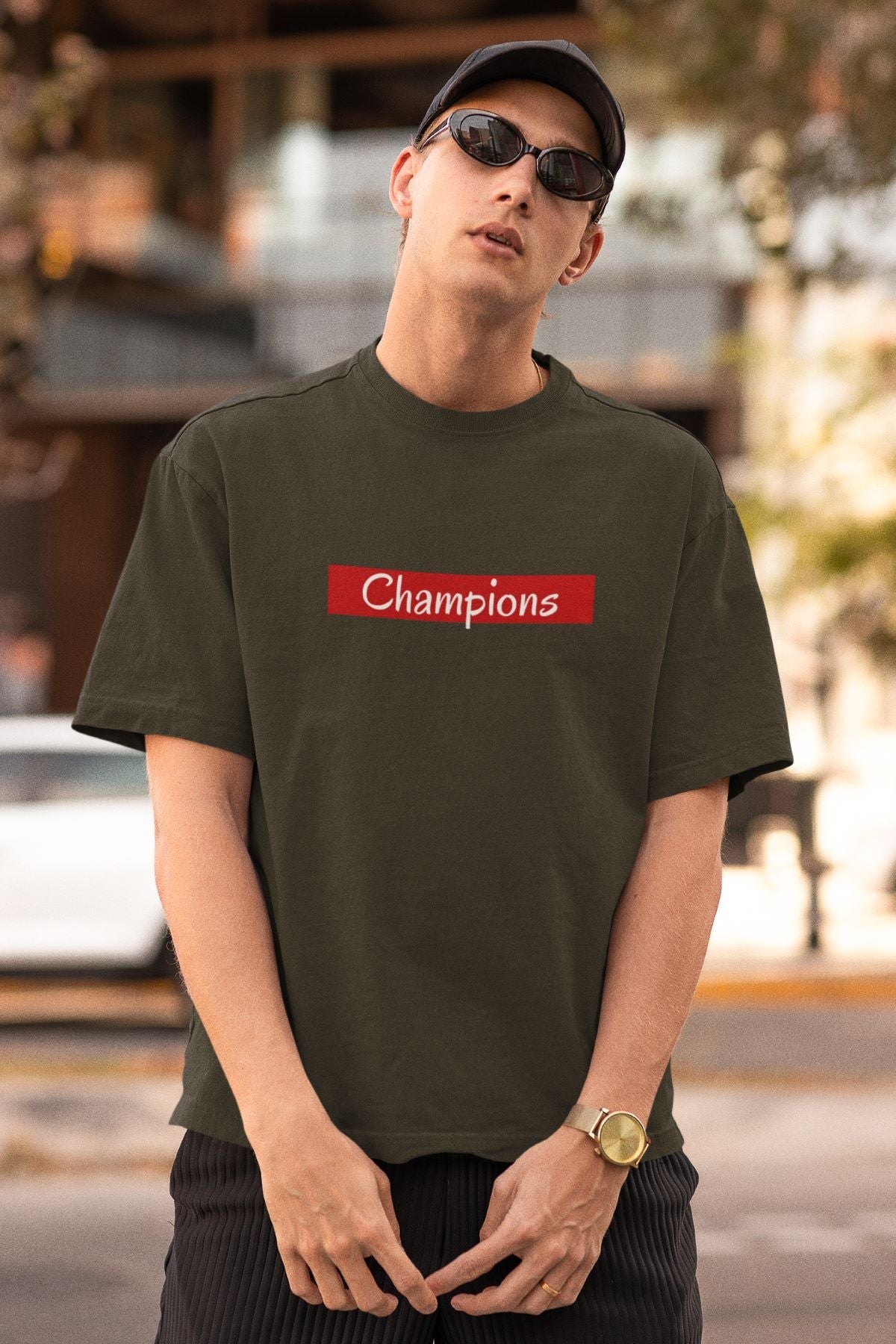 Champions Oversized T-shirt for Men Olive Green