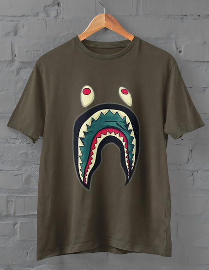 Bape Shark Half Sleeve T-shirt for Men Olive Green