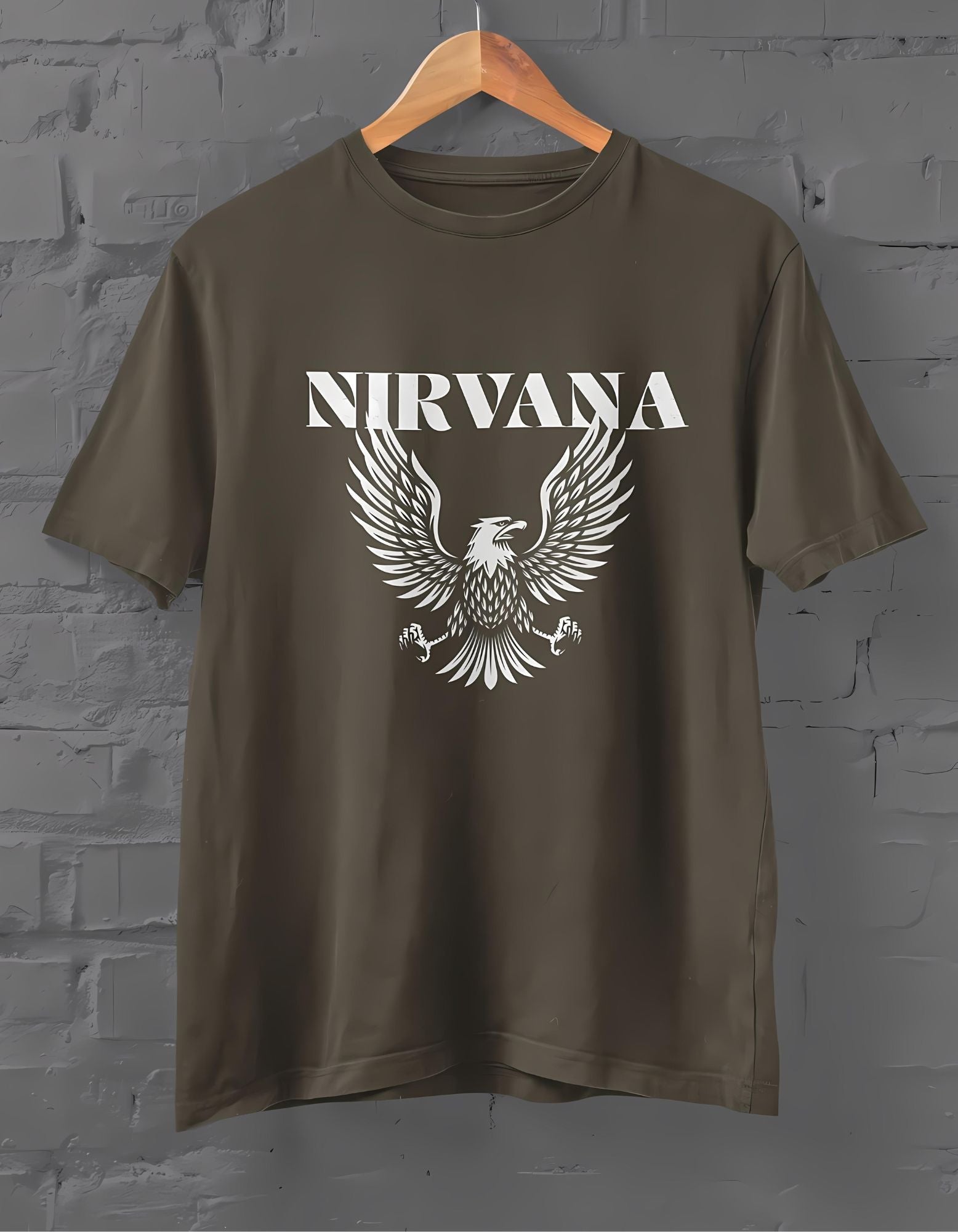 Nirvana Eagle Half Sleeve T-shirt for Men Olive Green